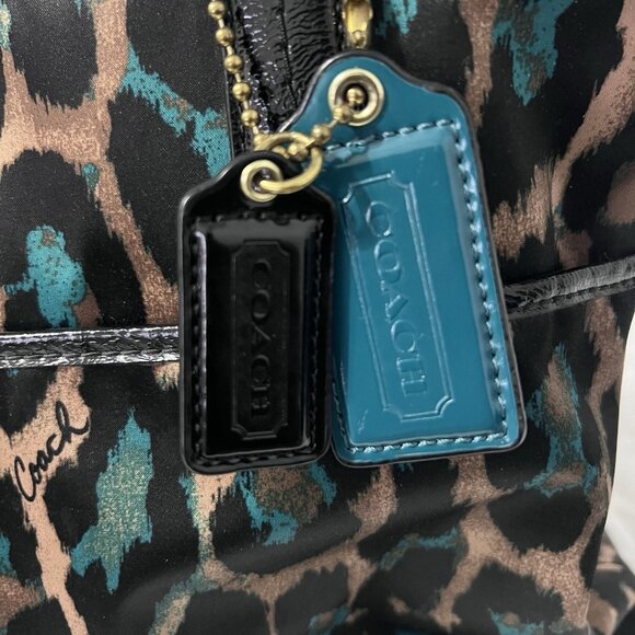 Coach Ocelot Print Tote Teal F25282 Black Teal Brown Shoulder Handbag w Hangtags - Picture 10 of 14